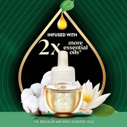 Air Wick Vibrant Plug In Scented Oil Refill, Infused with Essential Oils, Plug In Air Fresheners for Home, Cotton & White Lotus, 4 ct