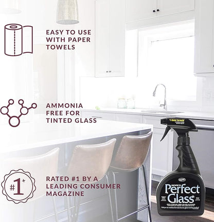 HOPE'S Perfect Glass Cleaner, Streak-Free, Ammonia-Free Window, Mirror, Screen, and Shower Door Cleaner, Indoor and Outdoor Glass Surfaces, 32 Fl Oz Spray Bottle and 67.6 Fl Oz Refill, Pack of 4