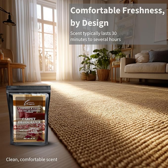 Lapew Cashmere Cedar Carpet Deodorizer Powder - Pet Safe Freshener for Vacuuming | Scented Odor Eliminator for Home | 36 oz