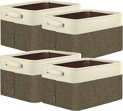 BALEINE 4 Pack Fabric Closet Storage Bins for Shelves, Linen Closet Organizers and Storage, Decorative Baskets for Organizing, Shelf, Clothes, Home, Office (Brown, 15"x11"x9.5")