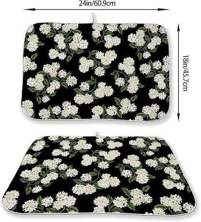 Black Hydrangea Dish Drying Mats 18x24 Inch Mats Spring Beige Green Floral Drying Mats Summer Vintage Flower Seasonal Absorbent Drying Dish Pad for Kitchen Dining Room Counter Decorations