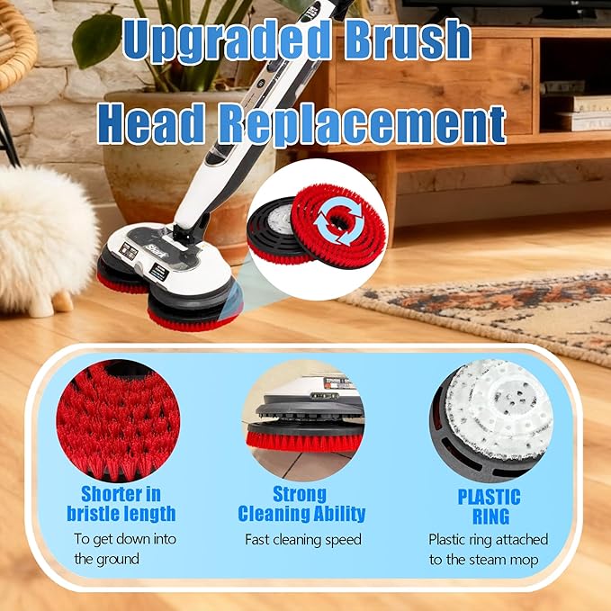 Steam Mop Pads Replacement Brush Head for Shark Steam Mop S7000 S7201 S8001 S8201 Series, Scrub Mop Pads Deep Cleaning for Hard/Tile Floors-2 Red/2 Grey