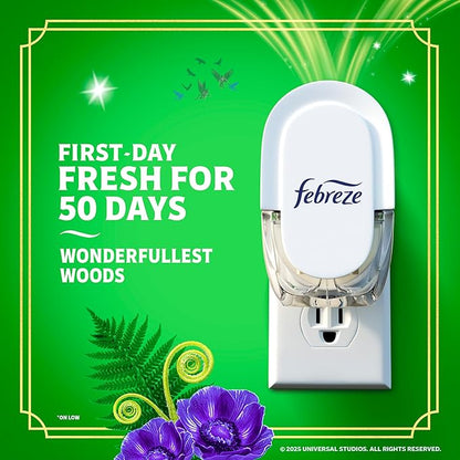 Febreze Plug In Air Freshener, "Wicked: For Good" Limited Edition Odor-Fighting Scented Oil Refill, Air Fresheners for Home and Bathroom and Kitchen, Long Lasting, Wonderfullest Woods, 2 Count