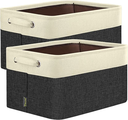BALEINE 2 Pack Fabric Closet Storage Bins for Shelves, Linen Closet Organizers and Storage, Decorative Baskets for Organizing, Shelf, Clothes, Home, Office (Black, 14''x10''x8.5'')