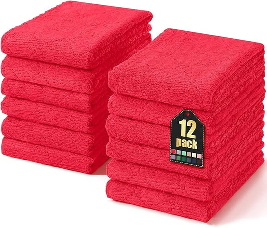 Homaxy 12 Pack Dish Towels for Kitchen (10 x 20 Inches, Red), Super Soft and Absorbent Coral Velvet Dish Cloths for Washing Dishes, Nonstick Oil Fast Drying Microfiber Cleaning Cloth