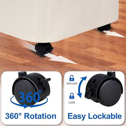 Slim Laundry Hamper with Lid and Wheels, Small Rolling Laundry Basket with Handle for Small Spaces, Tall Dirty Clothes Hampers for Dorm, Bathroom and Bedroom, 95L, Beige
