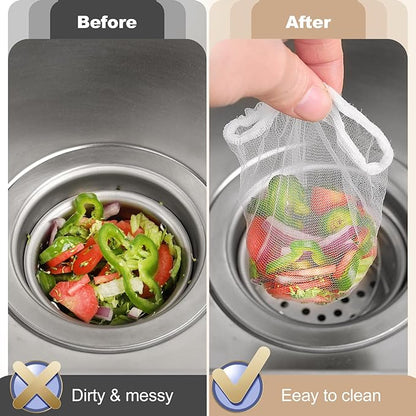 500 Pack Kitchen Sink Strainer Mesh Bags – Anti-Clogging Disposable Sink Drain Covers that Trap Food Scraps, Leftovers, Hair & Debris. Ultra-Fine Sink Filter Nets Fit Most Sink Strainers.