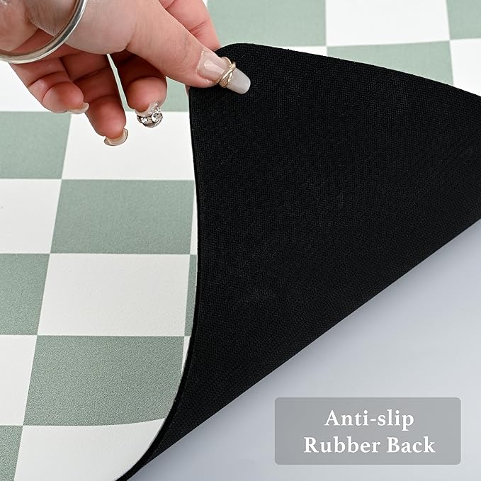Ohocut Checkered Dish Drying Mat for Kitchen Counter, Coffee Bar Station Accessories, Retro Cute Aesthetic Modern Absorbent Drainer Mat Kitchen Drying Mat Easy Clean, Sage 16" x 24"