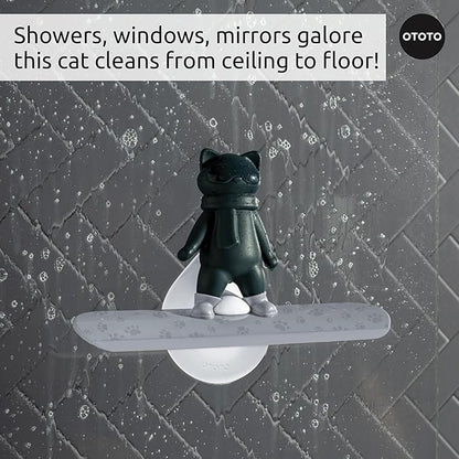 OTOTO Chill Cat Squeegee - Cute Kitchen Accessories, Cute Bathroom Decor, Black Bathroom Accessories, Shower Accessories, Shower Squeegee for Glass Doors, Small Bathroom Squeegee, Cat Gifts