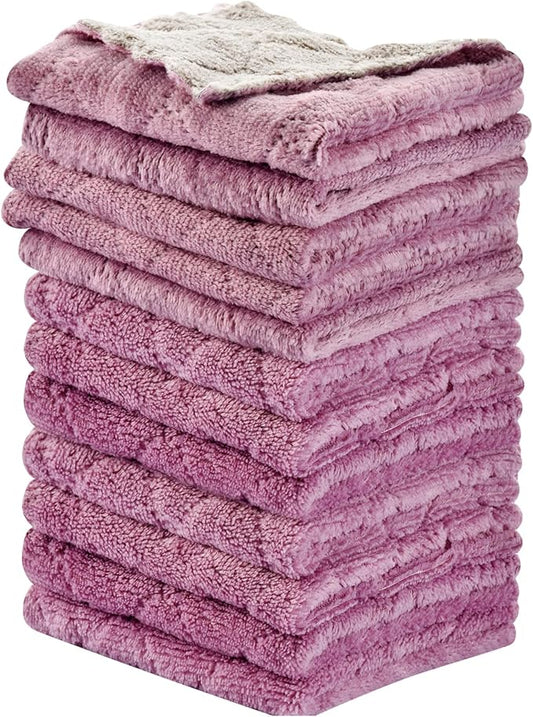 12PCS Kitchen Towels Dish Towels, Multipurpose Reusable Dish Cloths, Double-Sided Microfiber Cleaning Rags for Furniture, Tea, Bowl, 10x 6 inch
