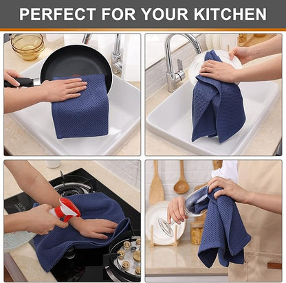 Kitinjoy 100% Cotton Waffle Weave Kitchen Hand Towels (13 x 28 Inches, Navy Blue), 8-Pack Super Soft and Absorbent Dish Towels for Drying Dishes
