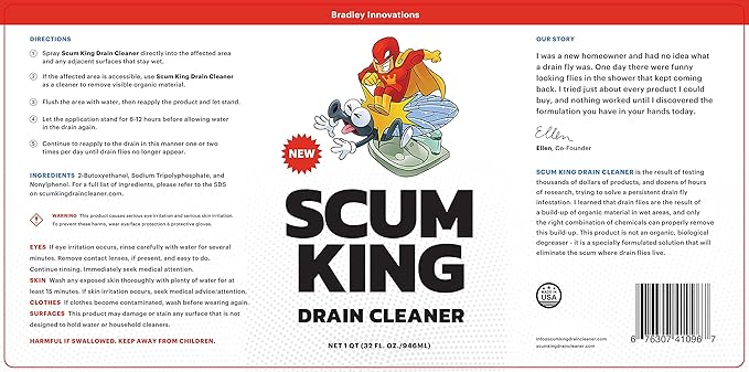 Scum King Drain Cleaner | Fast-Acting Clog Remover & Deodorizer – Liquid Sink, Shower & Garbage Disposal Unclogger | Remove Organic Scum, Hair & Grease | Safe for Pipes & Septic Systems – 32 oz