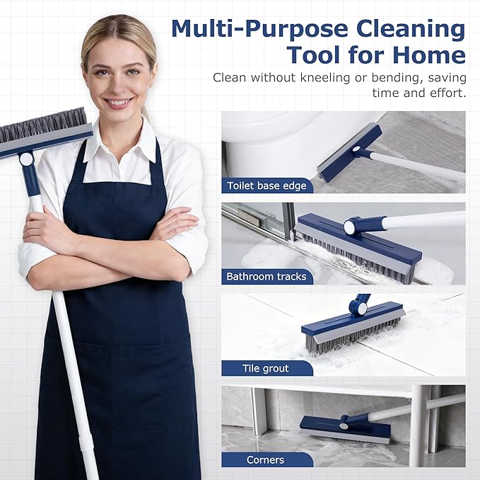 Grout Brush with Long Handle, Grout Cleaner Brush for Tile Floors, Stiff Bristles for Crevice, Tile Line, Shower, Kitchen, Bathroom