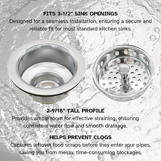 Westbrass A214-05 3-1/2" Post Style Large Kitchen Sink Basket Strainer, Polished Nickel