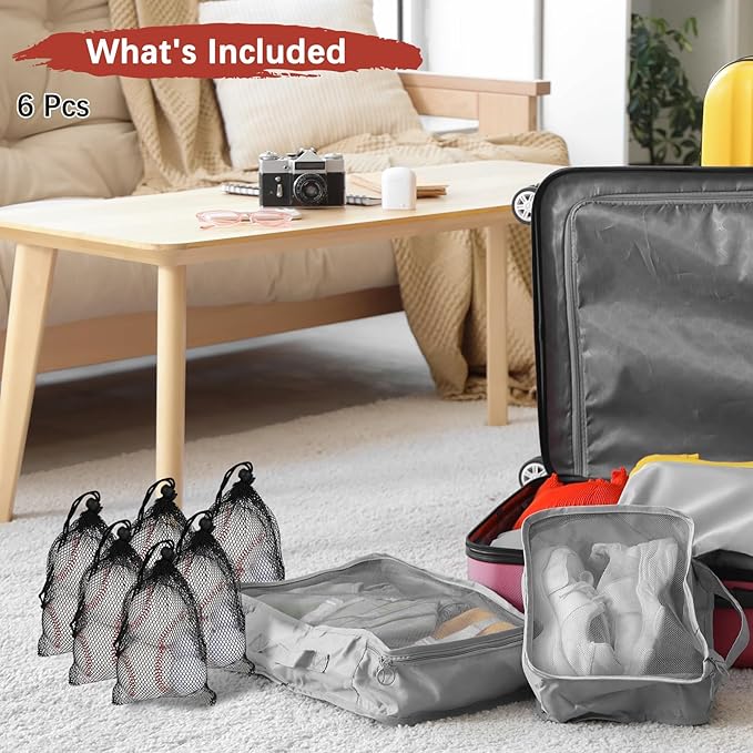 6 x 8 in Small Mesh Laundry Bags with Drawstring [6PCS] - Durable Mesh Bags with Cord Lock for Laundry & Soap &Small Balls - [Black]
