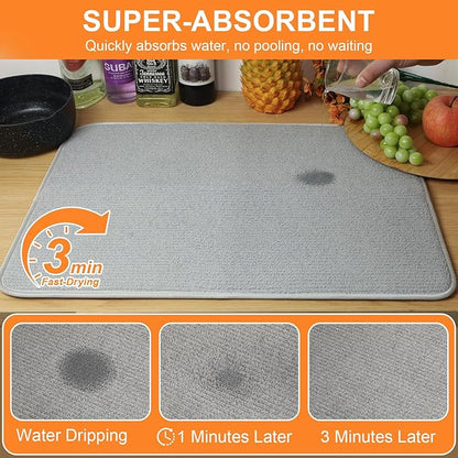 Dish Drying Mat 24 x 17 in, Large Microfiber Drying Mats, Absorbent Quick Dry Pad for Kitchen Counter, Countertop Protector for Dishes, Pots & Pans, Machine Washable, Gray (2 PCS)