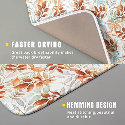 Fall Dish Drying Mat for Kitchen Counter 16x18 Burnt Orange Leaves Autumn Harvest Theme Thanksgiving Absorbent Reversible Microfiber Drying Mats Kitchen Countertop Protector Dishes Drainer Pad