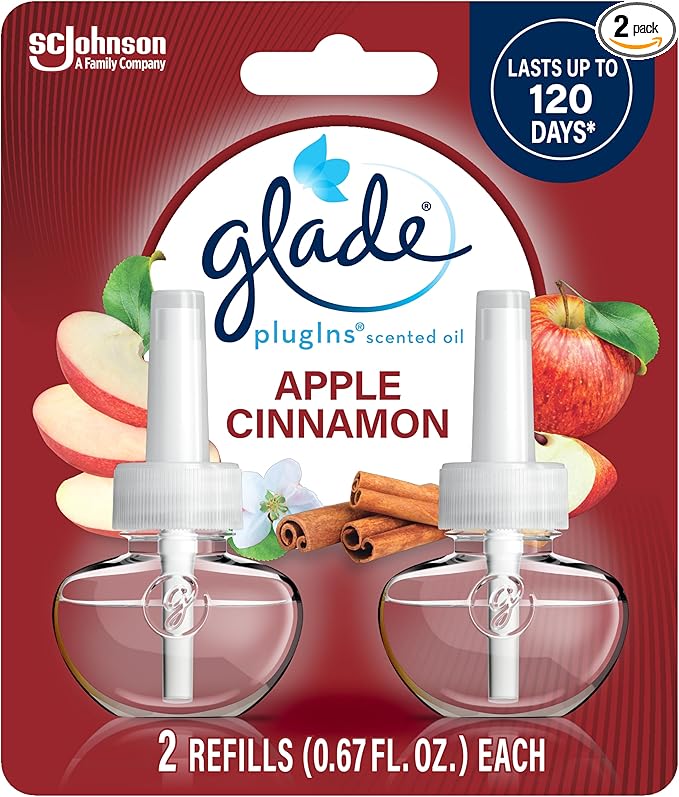Glade PlugIns Refills Air Freshener, Scented and Essential Oils for Home and Bathroom, Apple Cinnamon, 1.34 Fl Oz, 2 Count