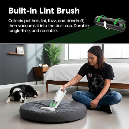 IRIS USA Handheld Corded Mattress Vacuum Cleaner, Dust Sensor, 120V, Pet Hair Remover, 6,500 BPM Agitator, Cyclonic HEPA Filter Sofas, and Upholstery, White