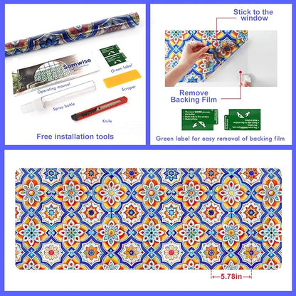 Rainbow Window Privacy Film,Heat Control,UV Blocking,Anti-Glare,Day & Night Privacy Protection & Decoration for Home, Bathroom,Glass Door,Static Cling,Renter-Friendly with Installation Tools
