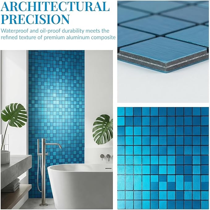 10pcs Waterproof Non-Slip Mosaic Wall Stickers, Heat-Resistant Self-Adhesive Tiles, Easy Cut & Peel for Kitchen Bathroom Bedroom Living Room (10, Blue)
