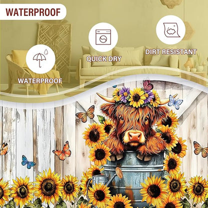 Highland Cow Laundry Basket, Sunflower Oxford Cloth Laundry Hamper, Waterproof Collapsible Storage Bin with Handles for Bedroom, Nursery Home Storage, Gift for Chritsmas Thanksgiving 13.8x17.7in