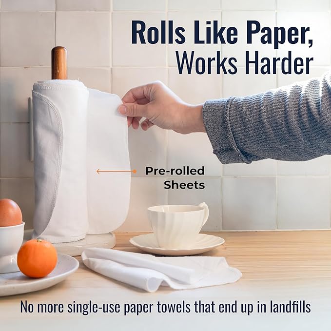 Zero Waste Reusable Paper Towels, Organic Cotton Flannel Wipes for Kitchen, Bathroom, Hand Drying, Pet Messes, and Counter Cleaning, White, 24-Pack Gift Set