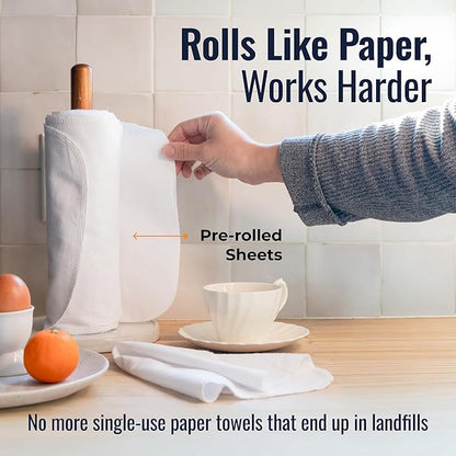 Zero Waste Reusable Paper Towels, Organic Cotton Flannel Wipes for Kitchen, Bathroom, Hand Drying, Pet Messes, and Counter Cleaning, White, 24-Pack Gift Set