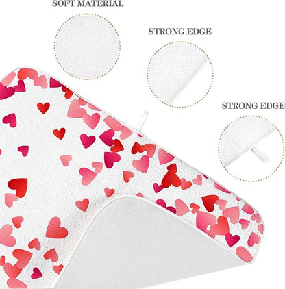 Valentine's Dish Drying Mat 18x24 Inches For Kitchen Counter Absorbent Pink Red Love Heart Kitchen Decoration Mother's Day Anniversary Wedding Drying Mat Pad For Home Kitchen,Dining Room,Office