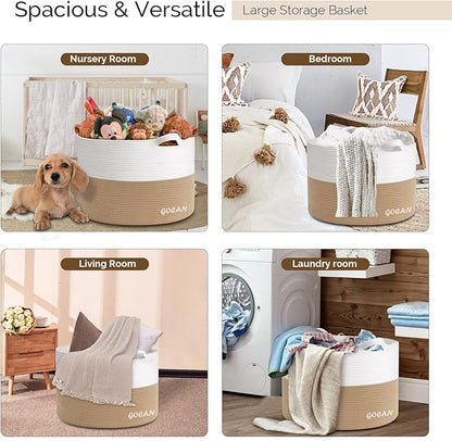 Storage Baskets for Organizing D22"H14" Large blanket basket laundry basket Cotton Rope Woven Basket for toy towl in Living Room (Jute/Beige) XXXL