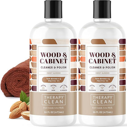 Therapy Wood Cleaner & Polish 16 oz. (2-Pack with Microfiber Cloth) - Wood Cabinet and Table Cleaner - Conditioner - Almond Scent