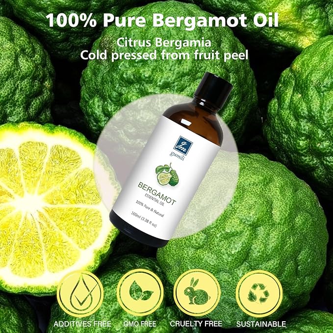 GM Gumili Pure Bergamot Essential Oil for Diffuser, 100% Pure Undiluted - 3.38 Fl Oz 100ml