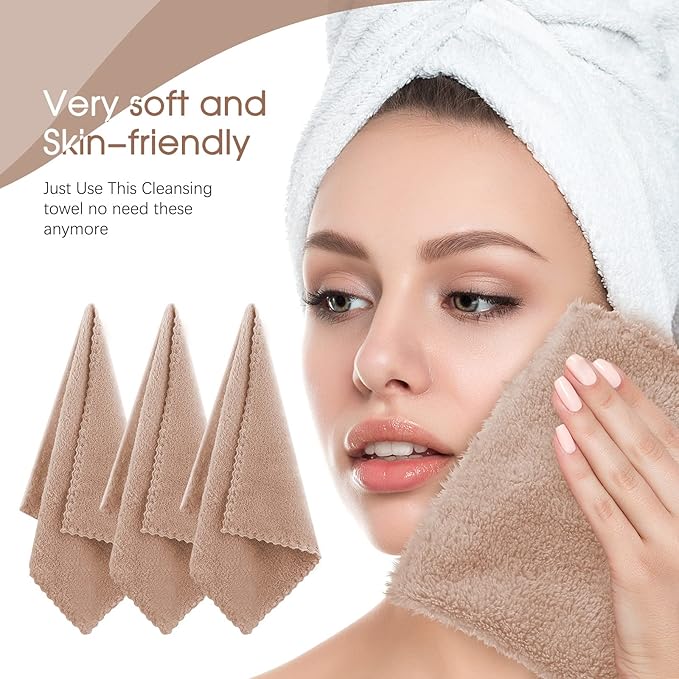 Syhood 12 Pieces Face Wash Cloth 12 x 12 in Makeup Remover Cloths Towel Coral Velvet Facial Microfiber Soft Fast Drying Facial Cleansing Towel for Face(Brown)