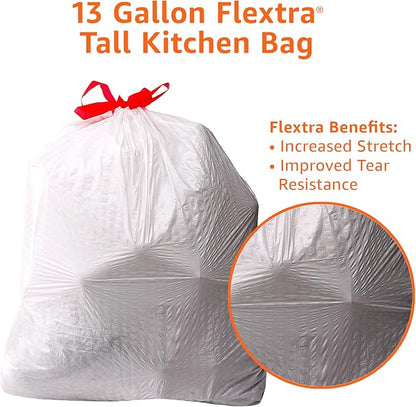 Amazon Basics Flextra Tall Kitchen Drawstring Trash Bags, 13 Gallon, 120 Count