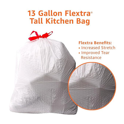 Amazon Basics Flextra Strength Tall Kitchen Drawstring Trash Bags, Fresh Scent, Tear Resistant, 13 Gallon, 90 Count
