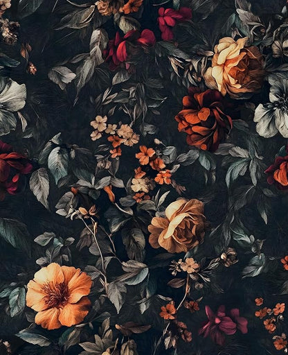 Extra Long Vintage Dark Floral Wallpaper, 17.5In x 393In Moody Black Garden Flower Design Self-Adhesive Removable Wall Paper for Bedroom Stairwell Vinyl Contact Paper Wall Art Decor