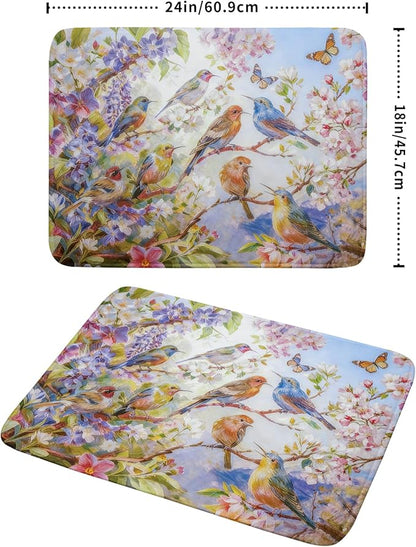 Floral Birds Dish Drying Mat Spring Decoration Absorbent Dish Drain Cloth Mat 18 X 24 for Kitchen Coffee Bar