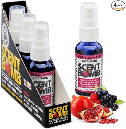Scent Bomb Air Freshener Spray, Long-Lasting Odor Eliminator - Effective Deodorizer for Home & Car, Fresh Room Spray for Kitchen, Bathroom & Smell Neutralizer - 1 oz Pack of 4, Pomegranate Scent