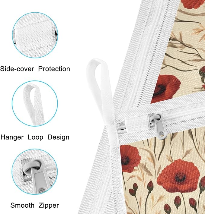 Mesh Laundry Bags Lingerie Bags for Washing Delicates 2 PCS Durable Wash Bag with Zipper Small and Medium Washable Cute Poppy Flowers Beige