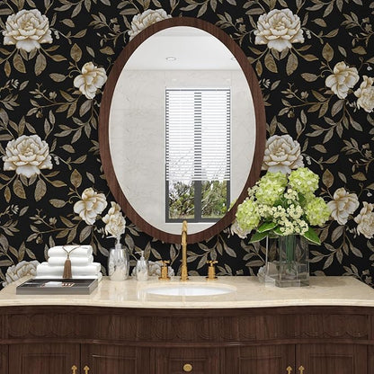 Laatse Floral Wallpaper Peel and Stick, Golden/White Flowers Contact Paper 17.5" x 393.7", Black Botanical Wall Paper Self Adhesive Waterproof Removable for Room Shelves Cabinet Drawer Table Decor