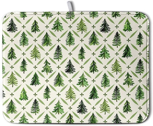 Christmas Dish Drying Mat for Kitchen Counter 18x24 Inch Sage Green Xmas Tree Drying Pad Winter Holiday Dish Draining Mat Microfiber Absorbent Dish Drainer Rack Mat for Coffee Bar