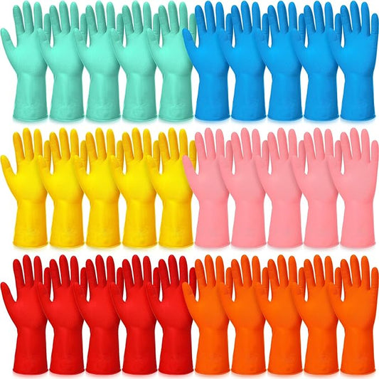 Sawysine 30 Pairs Rubber Gloves for Dishwashing Reusable Household Cleaning Gloves for Kitchen Washing Supplies