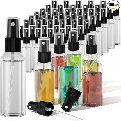 100Pack 2oz Spray Bottles Plastic, 60ml Small Spray Bottle Bulk Black Fine Mist Sprayer, Empty Refillable Containers Portable Cosmetic TravelSpray Bottles for Plants, Cleaning, Misting & Skin Care