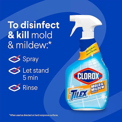 Clorox Plus Tilex Mold and Mildew Remover with Bleach, Spray Bottle, 32 Fluid Ounces, Unscented, Pack of 3