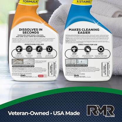 RMR Shower Shield Power Pack – Glass & Surface Cleaner/Repellent + Xtreme Soap Scum Remover, Multi-Surface Cleaning Kit for Bathroom, Tile, Glass, & Surfaces, 2–32 Oz Bottles