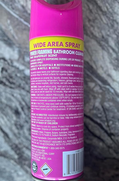 Power Foaming Bathroom Cleaner, Wide Area Spray, Pink Grapefruit Scent, 10 oz