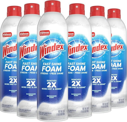 Windex Fast Shine Foam Glass Cleaner, No-Drip Windows, Doors, Mirrors & Countertops Aerosol Cleaning Spray, Streak-Free Shine, Removes Fingerprints, Dust, Dirt, Grime & More 19 oz (Pack of 6)