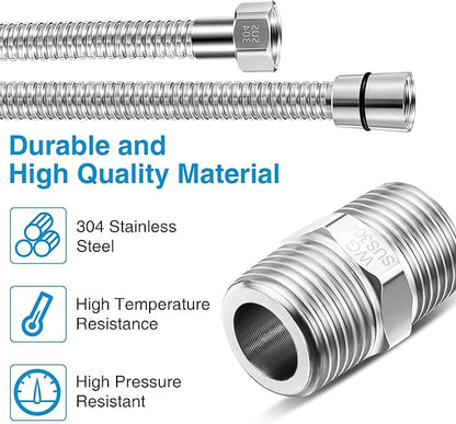 Dreyoo 1 Pack 79 Inch Shower Hose with Shower Extension Connector, Extra Long Handheld Head Hose with Brass Insert and Nut, 1/2 to 1/2 Extender, Stainless Steel