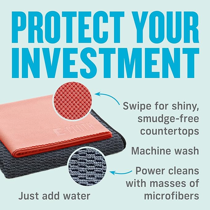 E-Cloth Granite & Stone Cleaning Kit, Premium Microfiber Cleaning Cloth, Ideal Cleaner and Polish for Granite, Marble and Other Stone Countertops, 100 Wash Guarantee, 2 Cloth Set