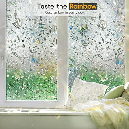 Frosted Glass Window Privacy Film Decorative, Bathroom Window Privacy Film for Glass Windows Cover, Static Cling, Removable, Reusable, Anti-UV, Anti-Glare, 17.5" by 78.74"
